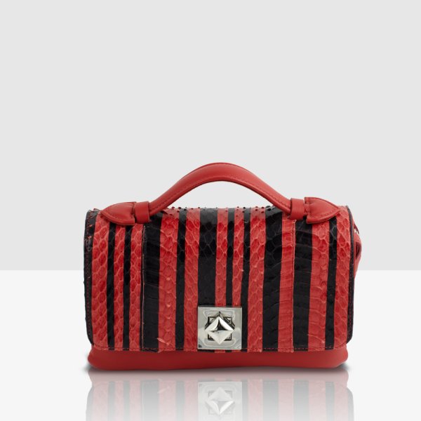 MINI LUCILLA - Mini Bag in pelle e rettile Ayers color Rosso e Nero - https://borsemami.com